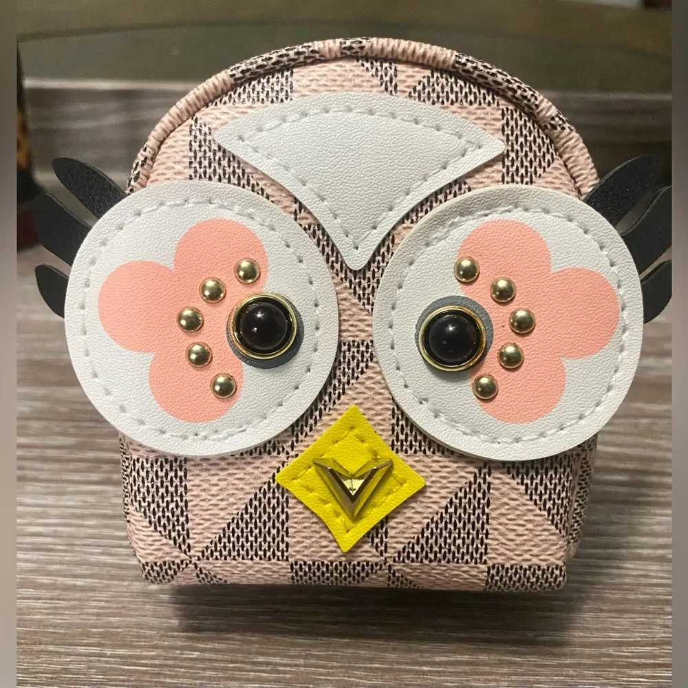 Geometric Pattern Mini Backpack Charm • Owl Design • Gold Accents - Picture 3 of 4